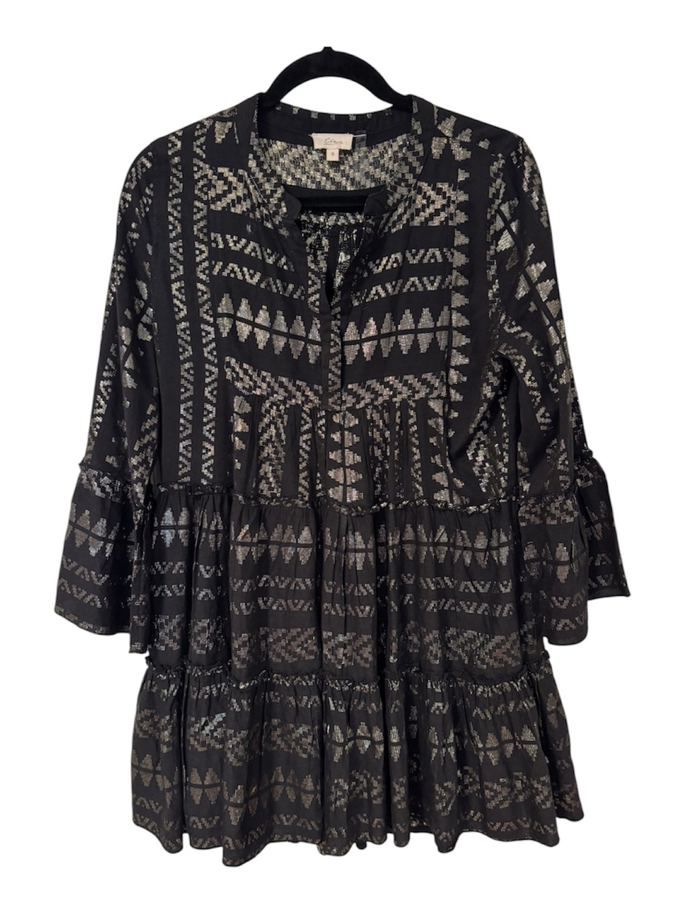 Elan Black Dress with Gold Geometric Print